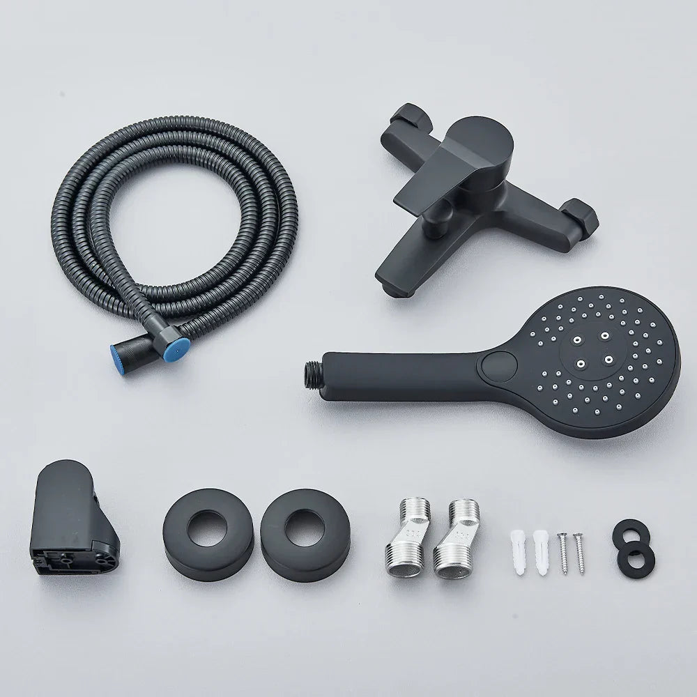 Black Wall Faucet with Hand Shower and Mixer-Bedding & Bath > Bathroom Accessories-casanuva-casanuva