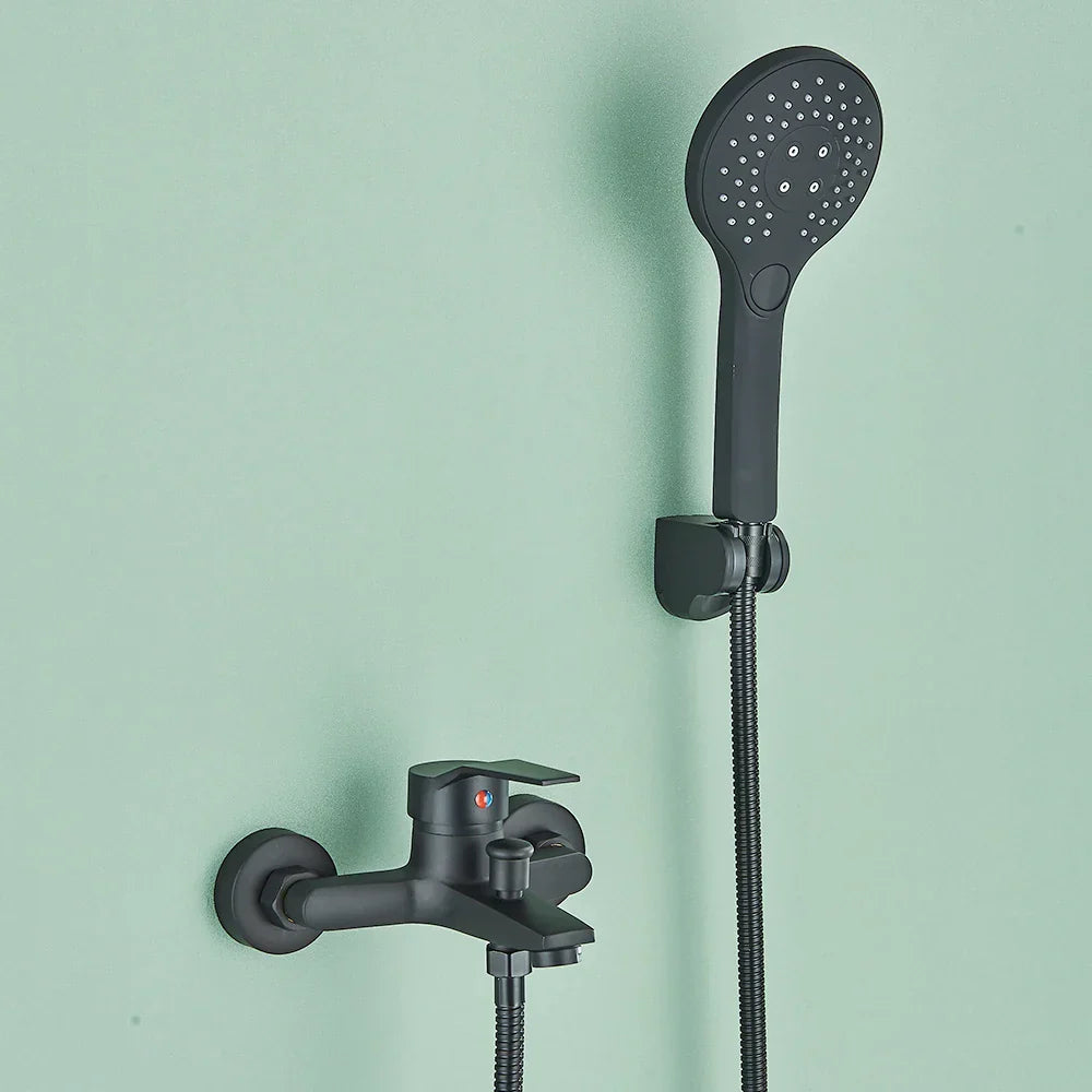 Black Wall Faucet with Hand Shower and Mixer-Bedding & Bath > Bathroom Accessories-casanuva-Black - Complete set A-casanuva