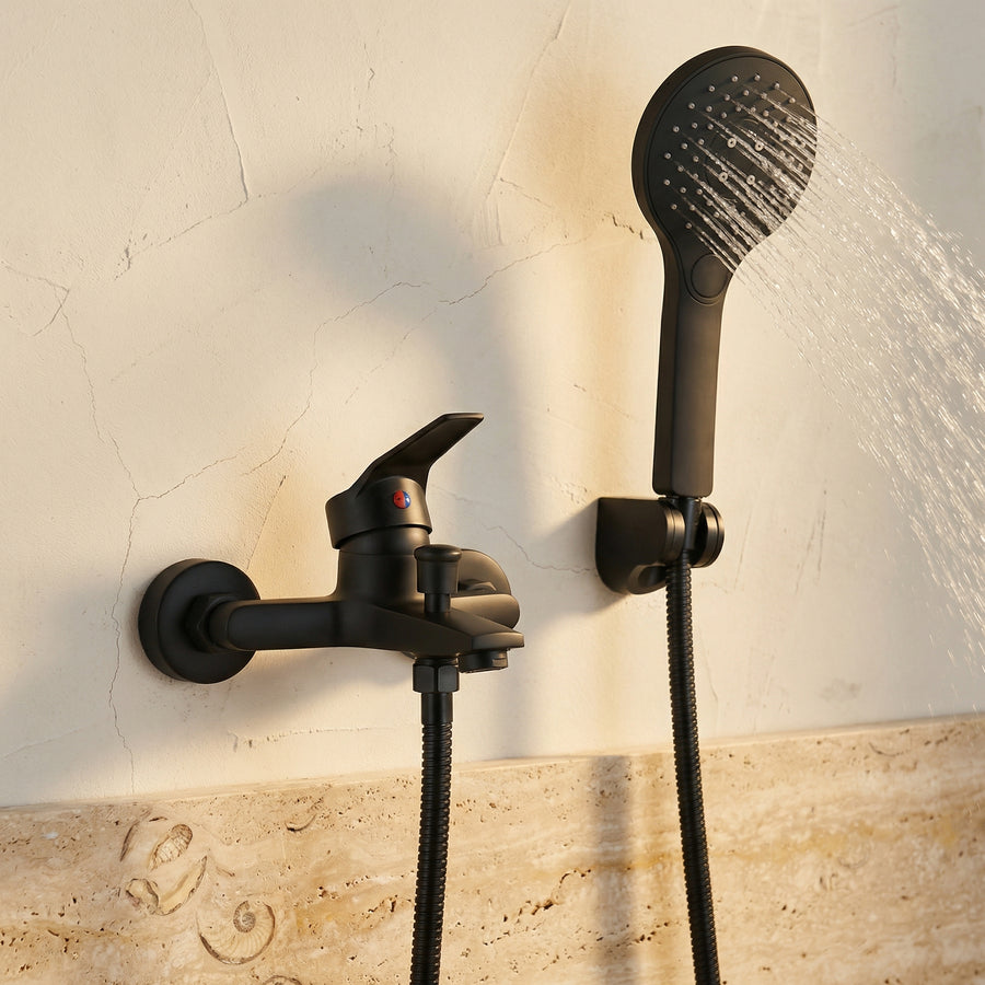 Black Wall Faucet with Hand Shower and Mixer-Bedding & Bath > Bathroom Accessories-casanuva-casanuva