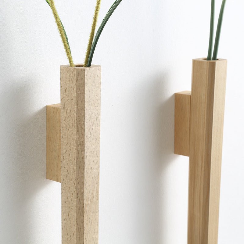 Black Wall Vase Wooden Plant Display-Home Decor > Vases-casanuva-casanuva