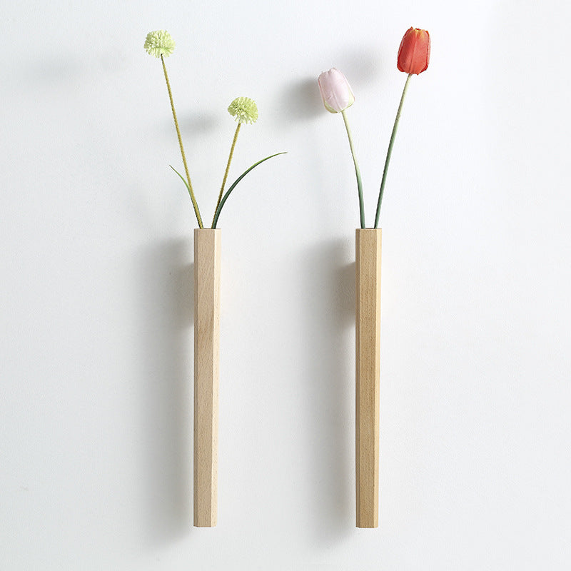 Black Wall Vase Wooden Plant Display-Home Decor > Vases-casanuva-Beech-casanuva