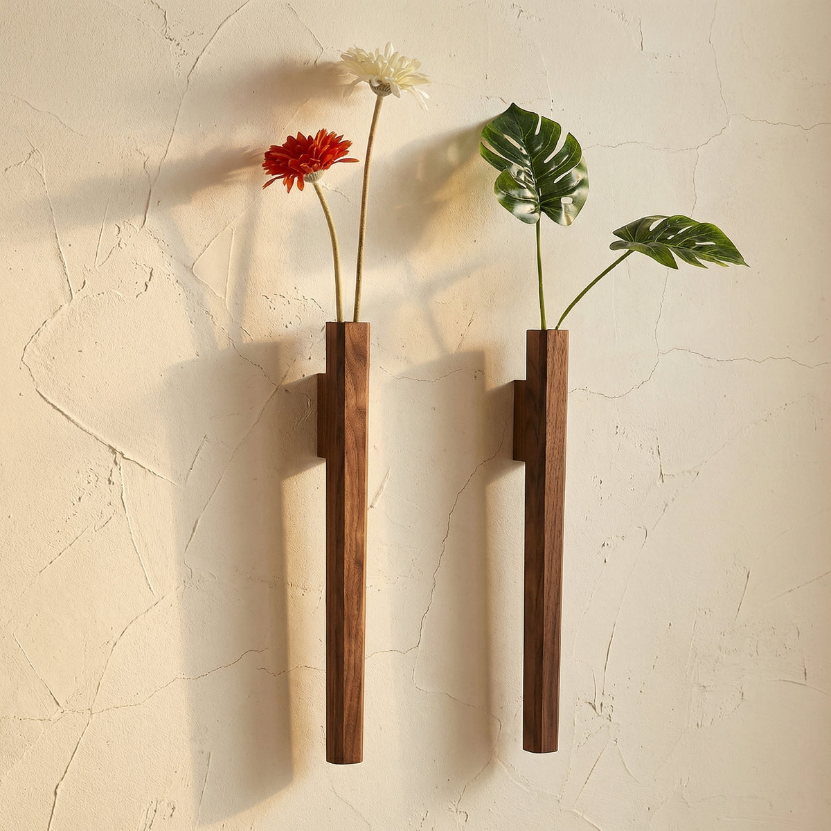 Black Wall Vase Wooden Plant Display-Home Decor > Vases-casanuva-casanuva