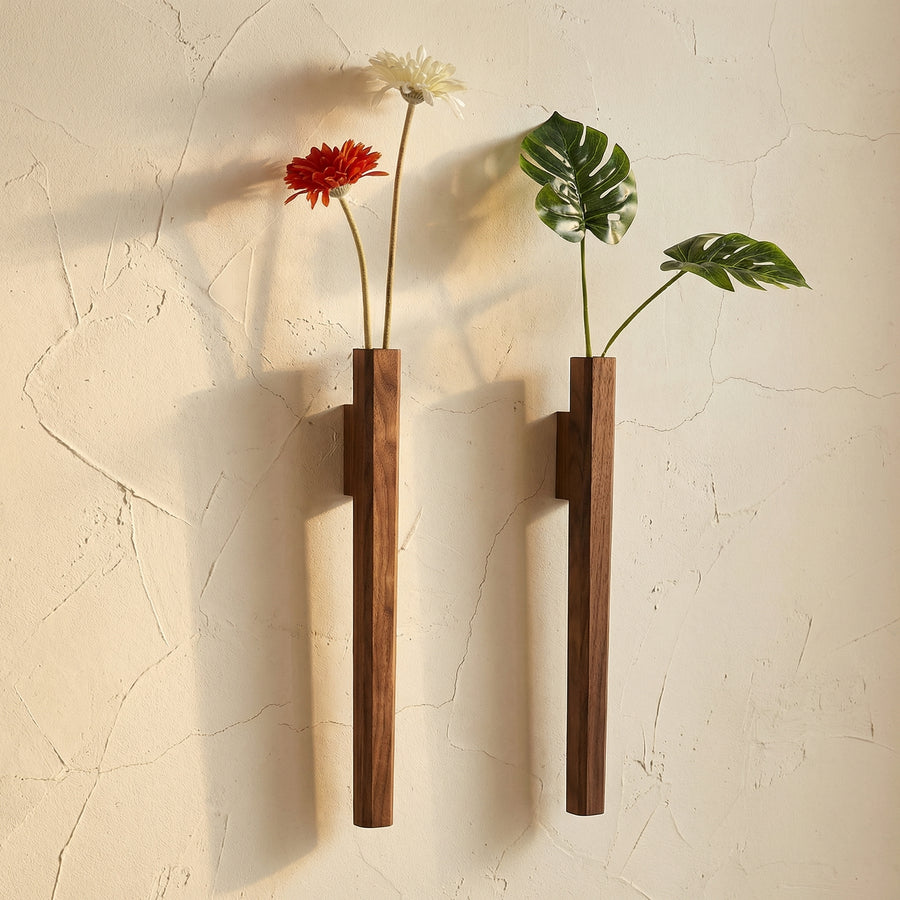Black Wall Vase Wooden Plant Display-Home Decor > Vases-casanuva-casanuva
