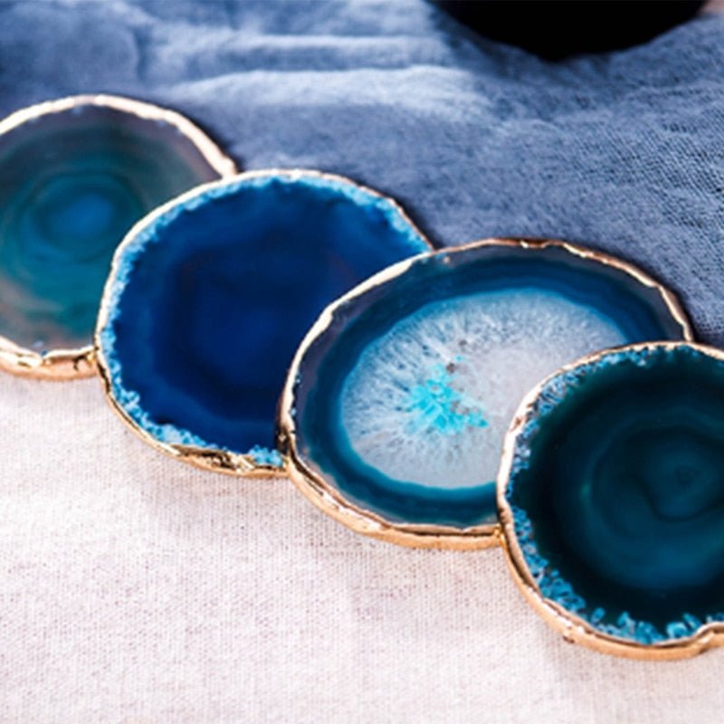 Blue Agate Coaster Set with Gold Accents-Kitchen & Dining > Tableware-casanuva-casanuva