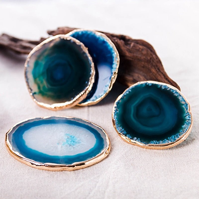 Blue Agate Coaster Set with Gold Accents-Kitchen & Dining > Tableware-casanuva-casanuva