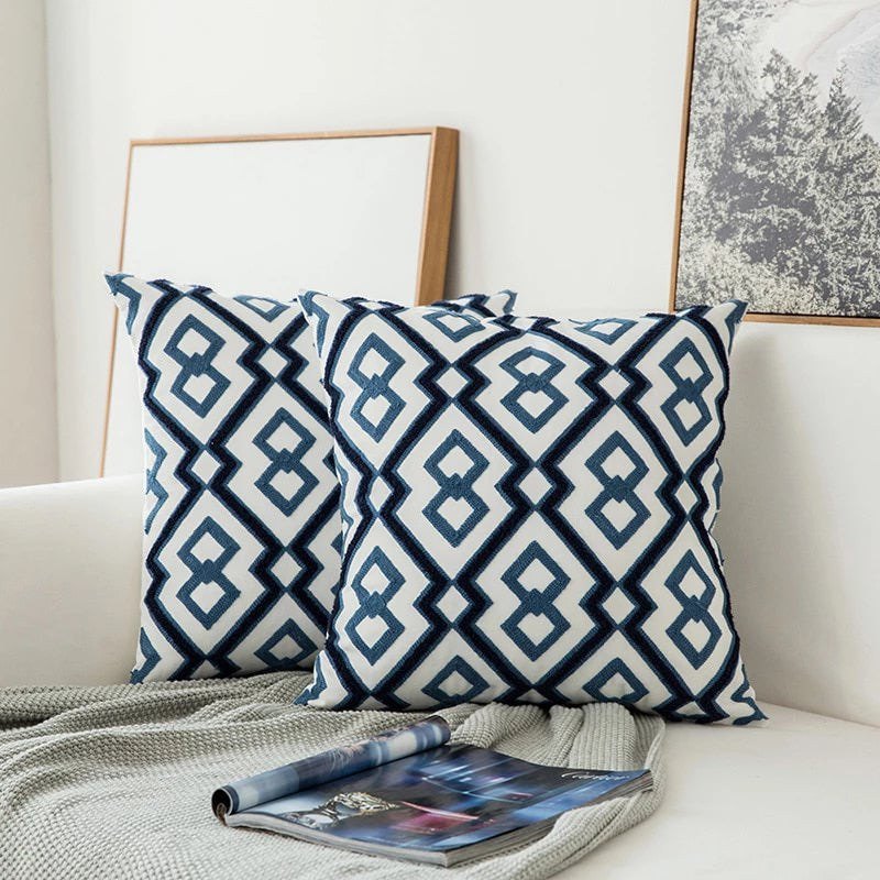 Blue Decorative Cushion Embroidered Classic Pattern Soft Luxury Fabric 45x45 cm-Covers & Textiles > Throw Pillows-casanuva-B-casanuva