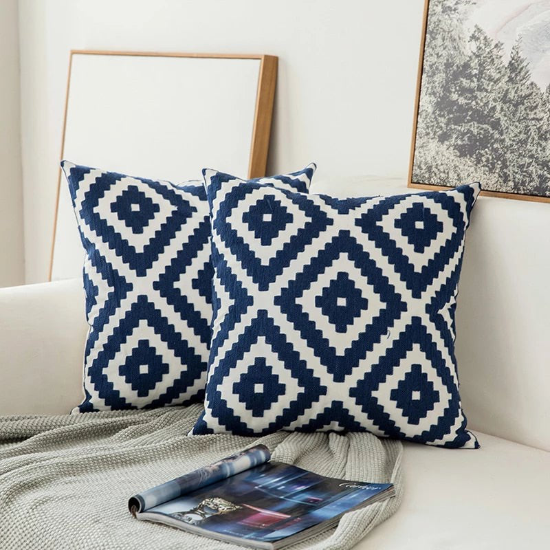 Blue Decorative Cushion Embroidered Classic Pattern Soft Luxury Fabric 45x45 cm-Covers & Textiles > Throw Pillows-casanuva-C-casanuva