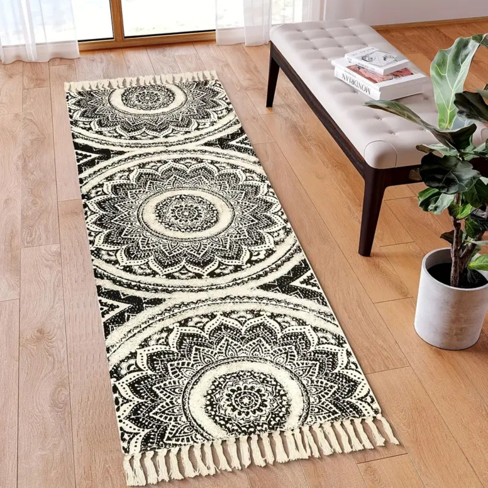 Bohemian Black and Cream Runner Mat-Kitchen & Dining > Kitchen Mats-casanuva-casanuva