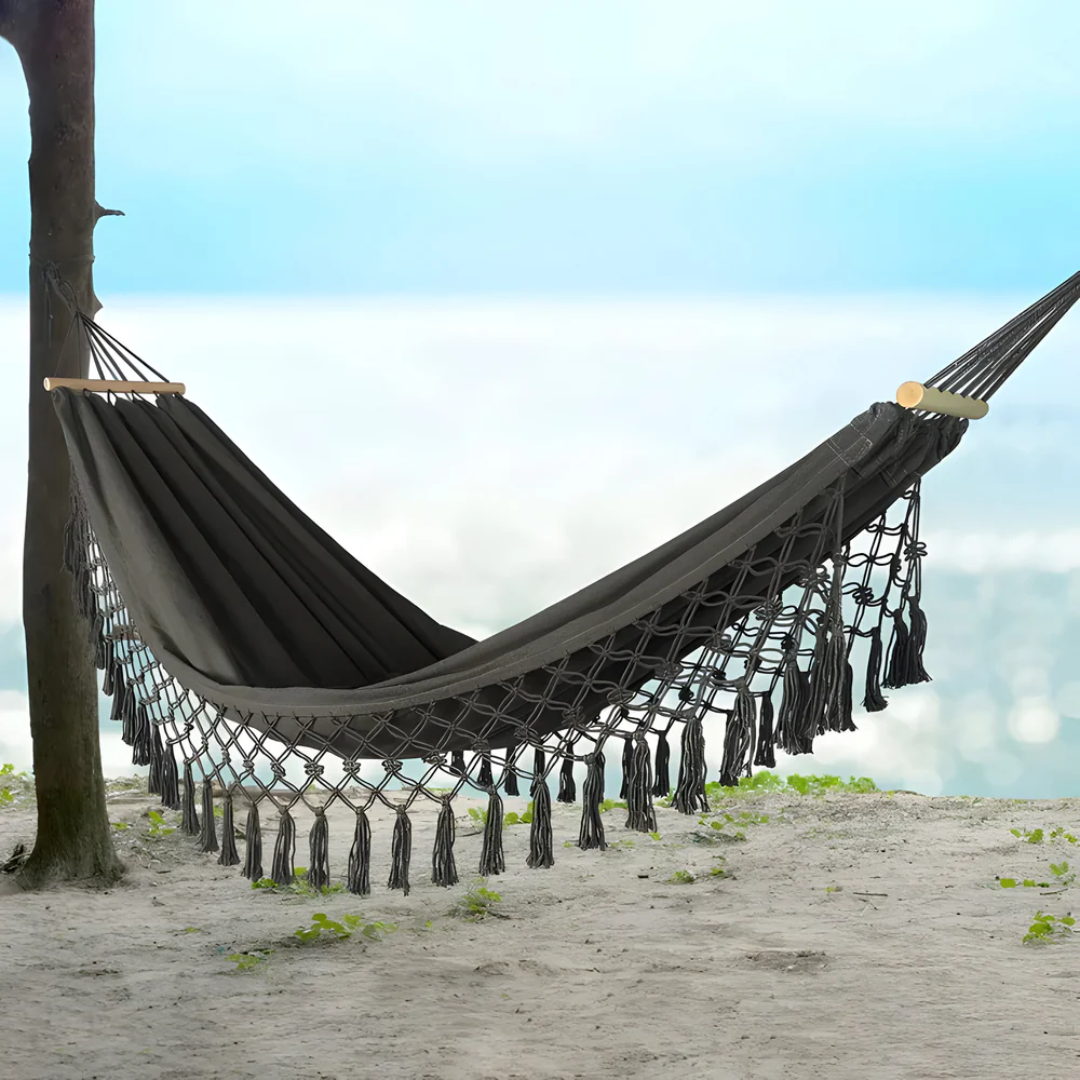 Boho Hammock with Wooden Spreaders Cotton Blend Supports 200 kg-Home Decor > Decorative Accessories-casanuva-casanuva