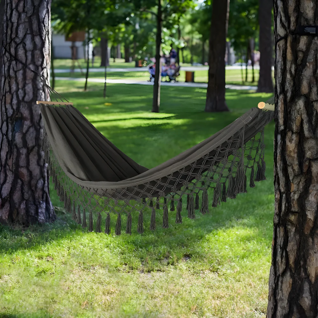 Boho Hammock with Wooden Spreaders Cotton Blend Supports 200 kg-Home Decor > Decorative Accessories-casanuva-casanuva