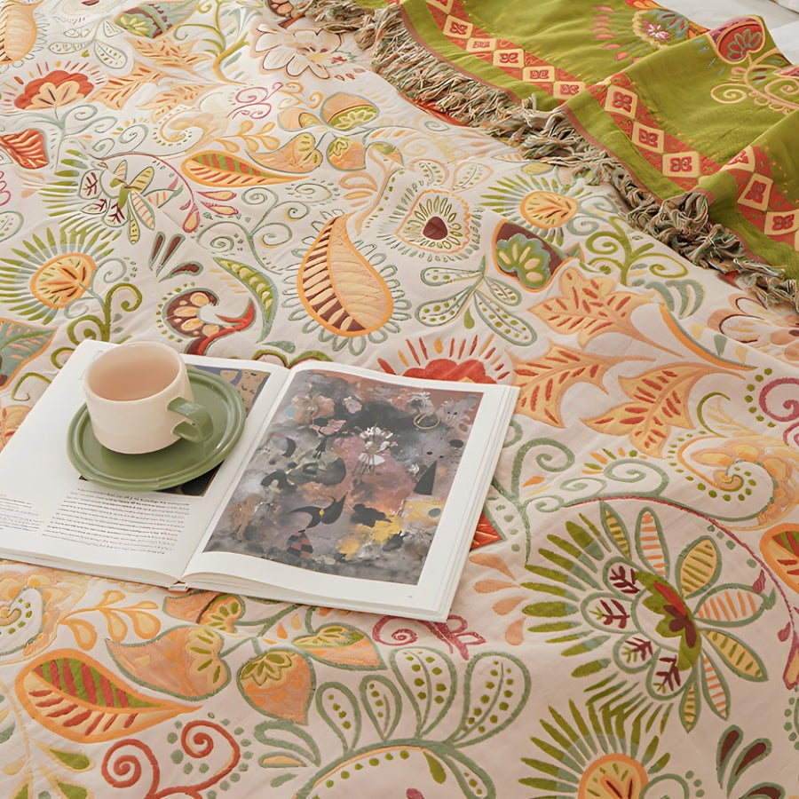 Boho Reversible Blanket Autumn Leaf Design-Bedding & Bath > Blankets-casanuva-casanuva