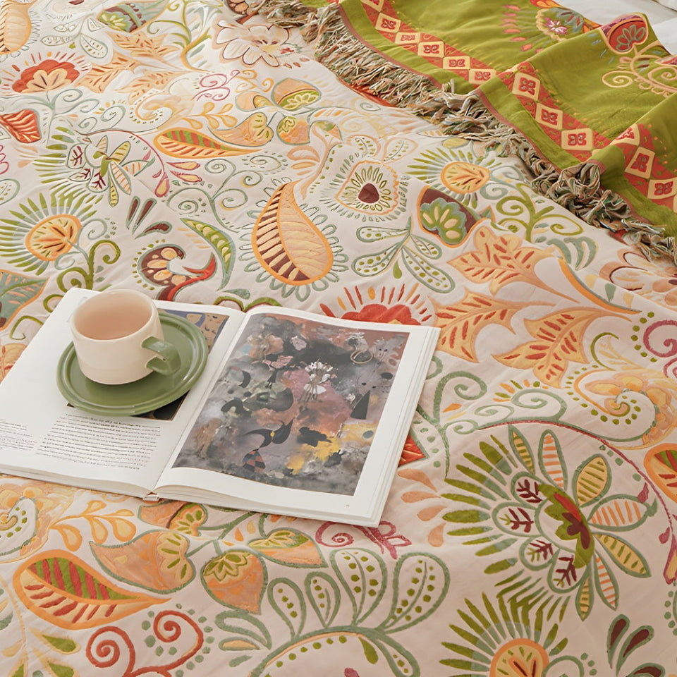 Boho Reversible Blanket Autumn Leaf Design-Bedding & Bath > Blankets-casanuva-casanuva