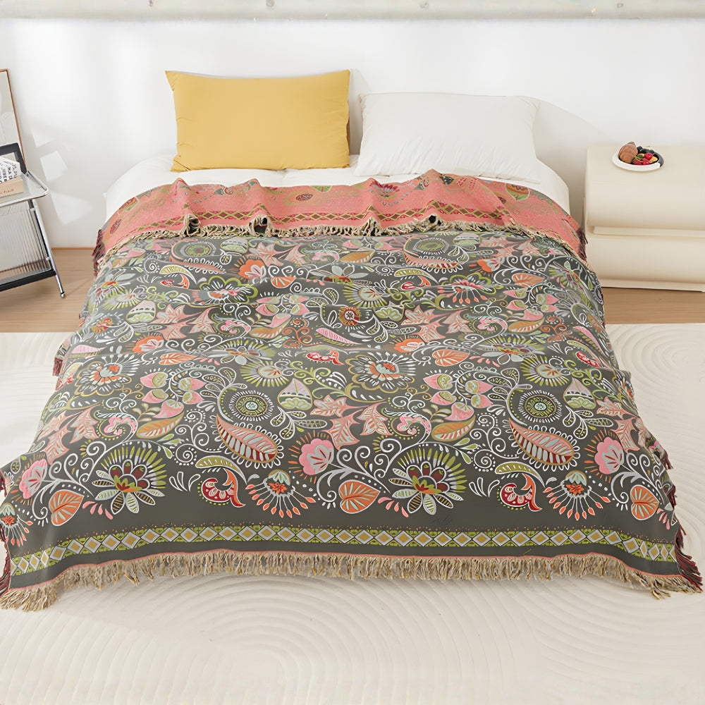Boho Reversible Blanket Autumn Leaf Design-Bedding & Bath > Blankets-casanuva-Midnight Leaf-59"x79"-casanuva
