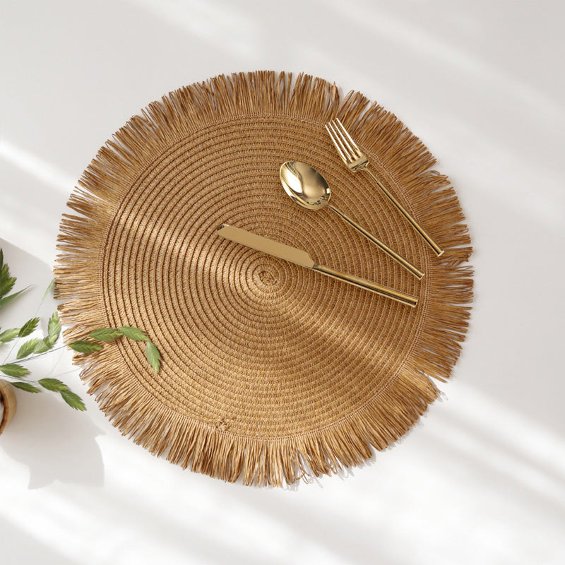 Boho Round Woven Placemats Linen Braided Heat Resistant Table Mats-Kitchen & Dining > Placemats-casanuva-casanuva