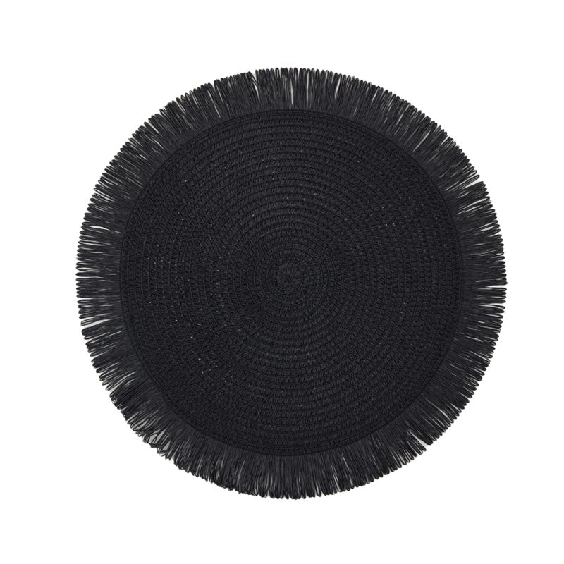 Boho Round Woven Placemats Linen Braided Heat Resistant Table Mats-Kitchen & Dining > Placemats-casanuva-Black-4 stuks-casanuva