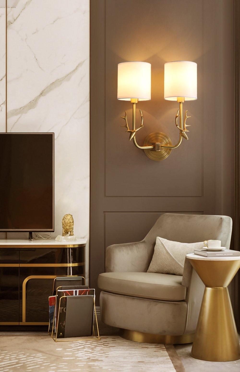 Brass Deer Head Wall Light Fixture-Lighting > Wall Lights-casanuva-casanuva