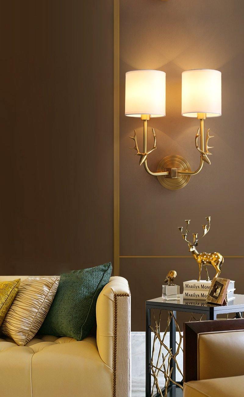 Brass Deer Head Wall Light Fixture-Lighting > Wall Lights-casanuva-casanuva