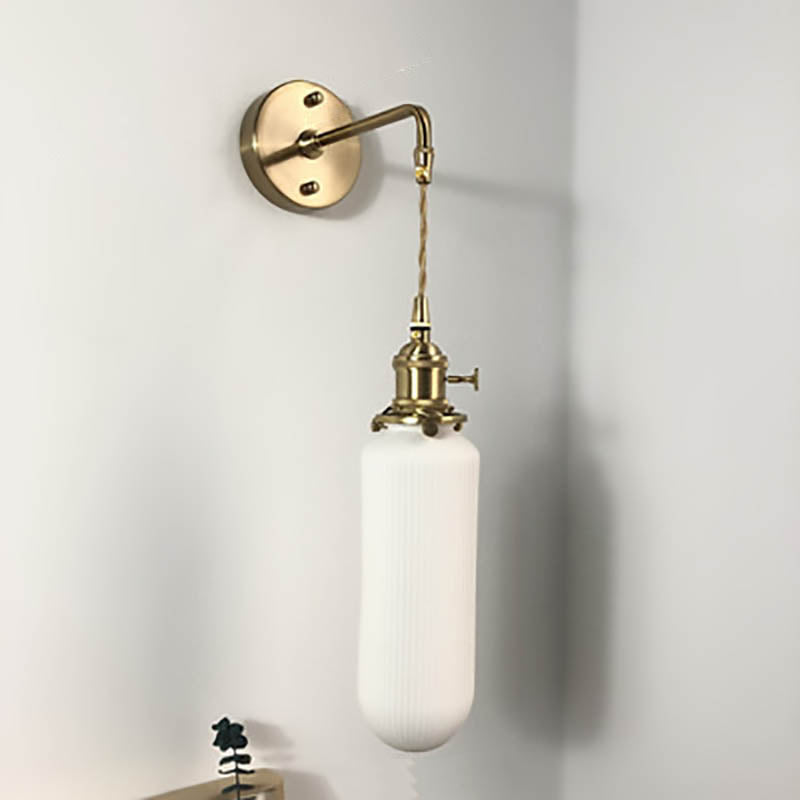 Brass Lucite Cylinder Oval Wall Sconce Lamp 1-Light Japanese Retro Minimalist-Lighting > Wall Lights-casanuva-casanuva
