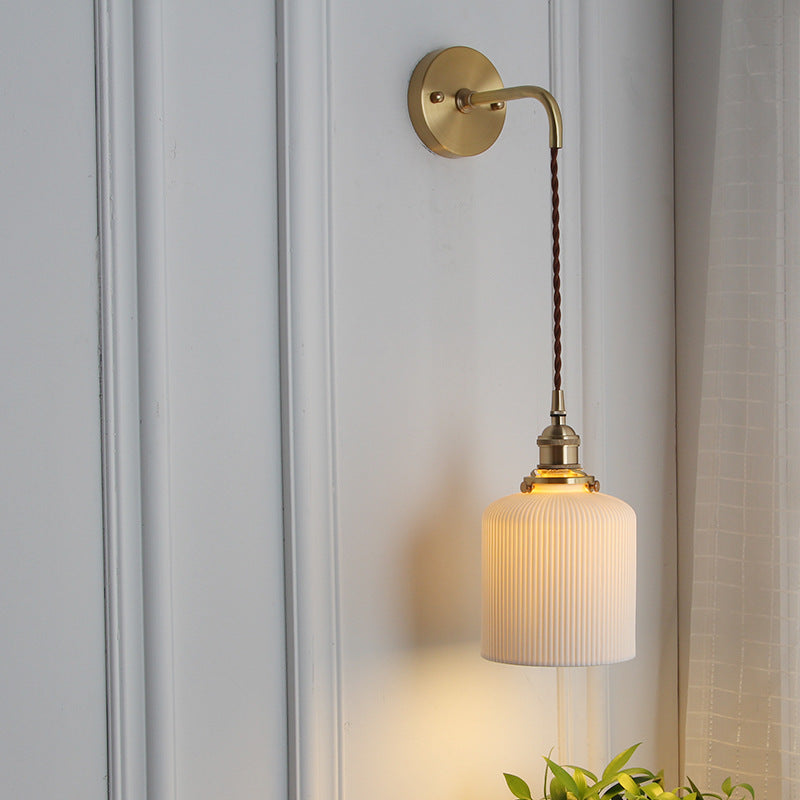 Brass Lucite Cylinder Oval Wall Sconce Lamp 1-Light Japanese Retro Minimalist-Lighting > Wall Lights-casanuva-A - Hanging Wire-100V-120V-casanuva