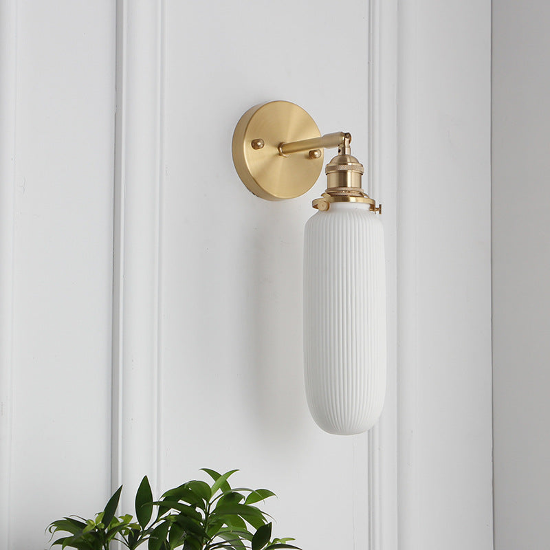 Brass Lucite Cylinder Oval Wall Sconce Lamp 1-Light Japanese Retro Minimalist-Lighting > Wall Lights-casanuva-C - Straight Arm-100V-120V-casanuva