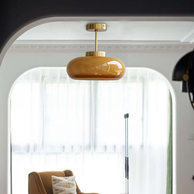 Brass Semi-Flush Mount Ceiling Light with Yellow Glass Shade-Lighting > Ceiling Lights-casanuva-Brass-220V-240V-casanuva