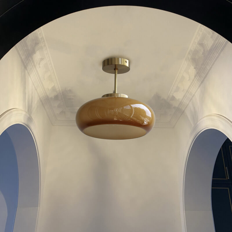 Brass Semi-Flush Mount Ceiling Light with Yellow Glass Shade-Lighting > Ceiling Lights-casanuva-Electroplating Copper-100V-120V-casanuva