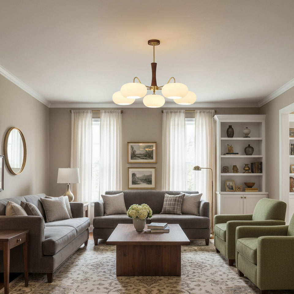 Brass and Wood Persimmon Chandelier-Lighting > Chandeliers & Pendant Lights-casanuva-casanuva