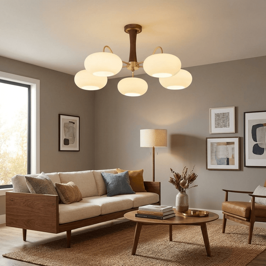 Brass and Wood Persimmon Chandelier-Lighting > Chandeliers & Pendant Lights-casanuva-casanuva