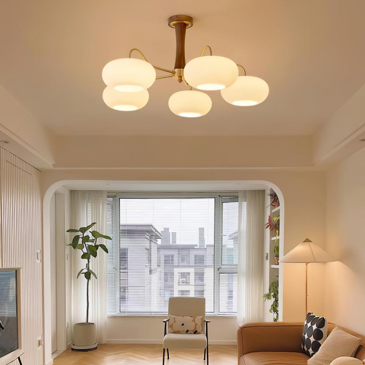 Brass and Wood Persimmon Chandelier-Lighting > Chandeliers & Pendant Lights-casanuva-casanuva