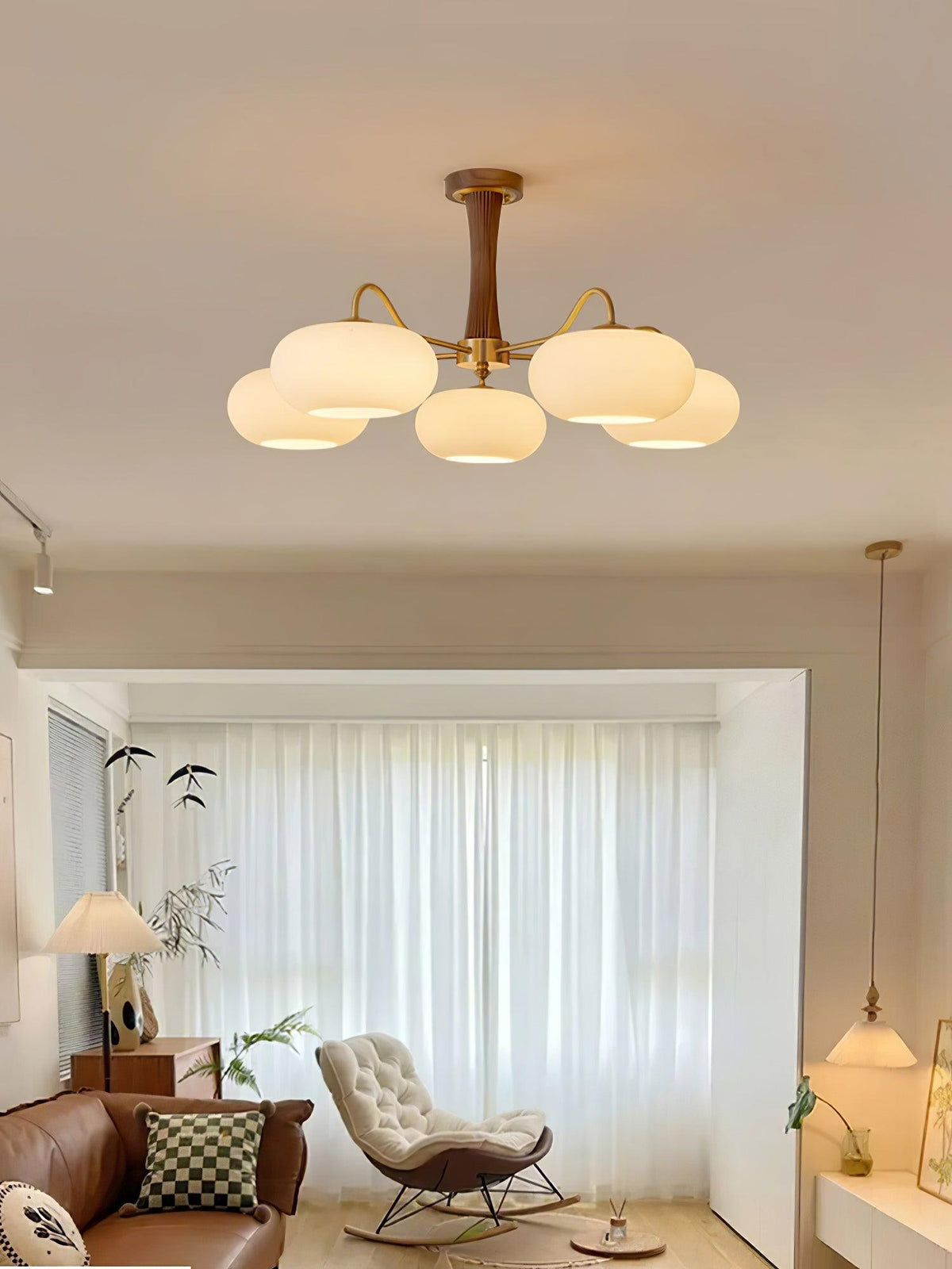 Brass and Wood Persimmon Chandelier-Lighting > Chandeliers & Pendant Lights-casanuva-casanuva