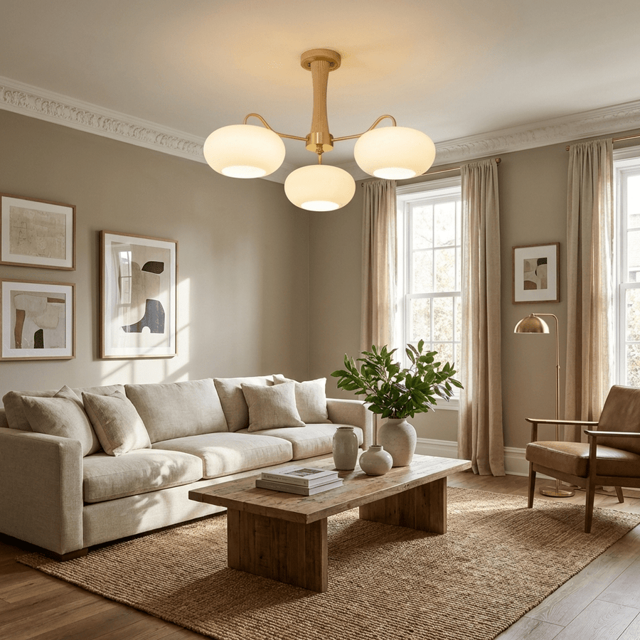 Brass and Wood Persimmon Chandelier-Lighting > Chandeliers & Pendant Lights-casanuva-casanuva