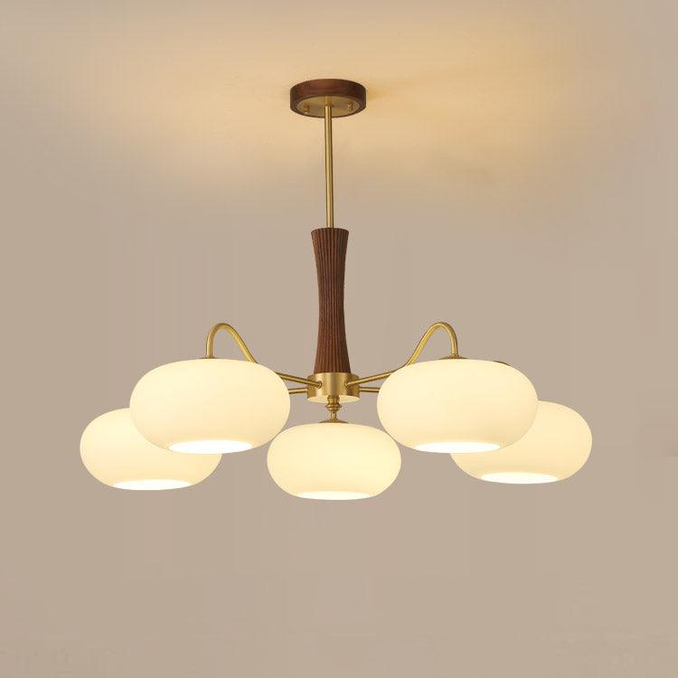 Brass and Wood Persimmon Chandelier-Lighting > Chandeliers & Pendant Lights-casanuva-78cmx62.5cm-Brass & Walnut & White-casanuva