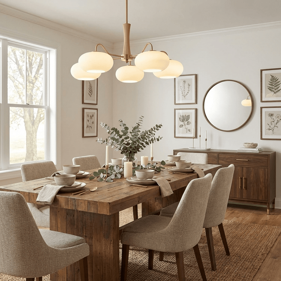 Brass and Wood Persimmon Chandelier-Lighting > Chandeliers & Pendant Lights-casanuva-casanuva