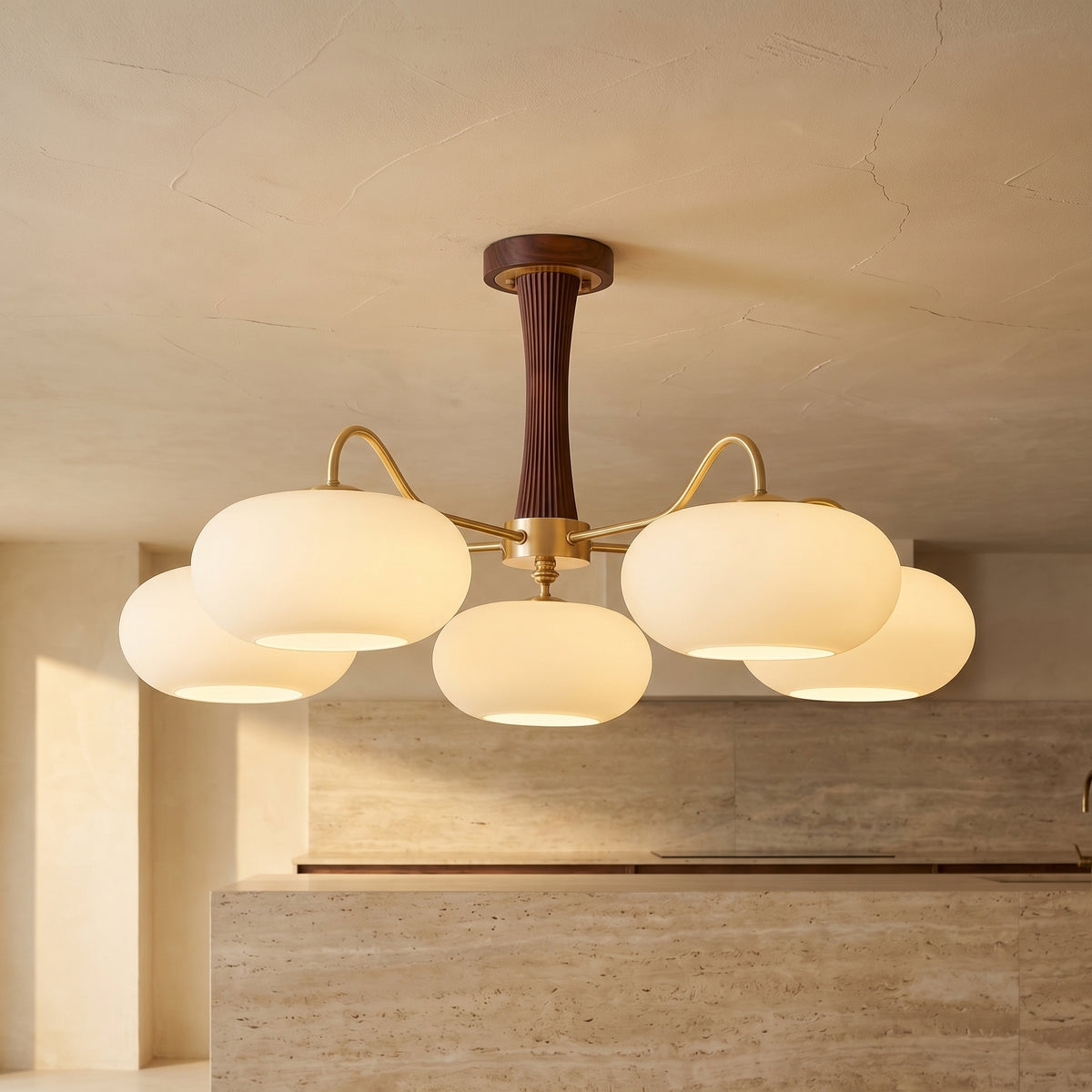 Brass and Wood Persimmon Chandelier-Lighting > Chandeliers & Pendant Lights-casanuva-casanuva