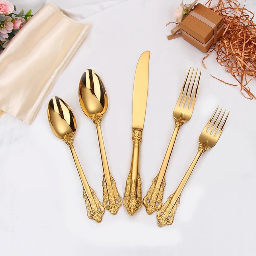 British Cutlery Set Timeless Elegance for Everyday Dining-Kitchen & Dining > Cutlery-casanuva-Gold-5 Pc Set-casanuva