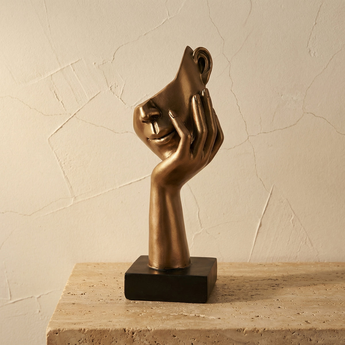 Bronze Polyresin Face and Hand Sculpture with Base-Home Decor > Sculptures & Figurines-casanuva-casanuva