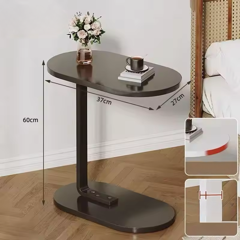 C Shaped Side Table Compact Lightweight Modern Design for Living Room-Furniture > Side Tables-casanuva-Black and black frame-casanuva