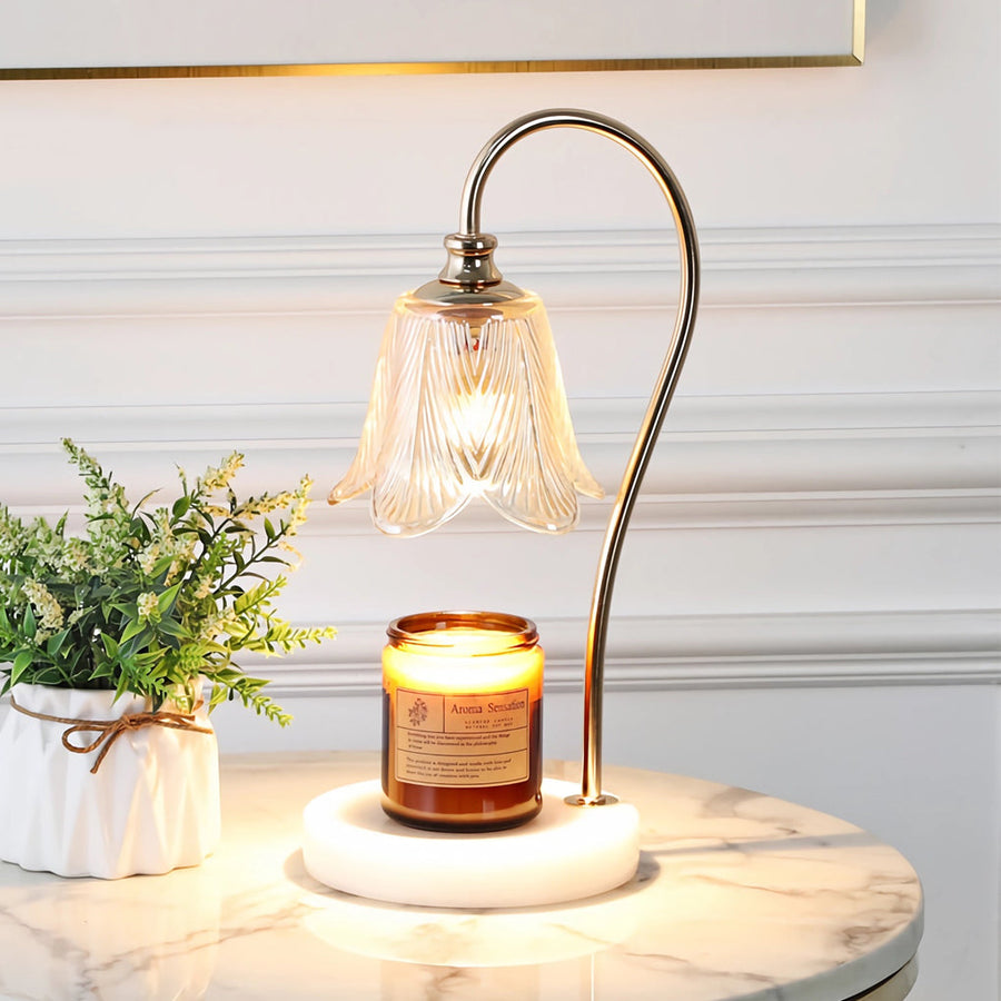 Candle Warmer Table Lamp with Glass Shade-Lighting > Table Lamps-casanuva-White-casanuva