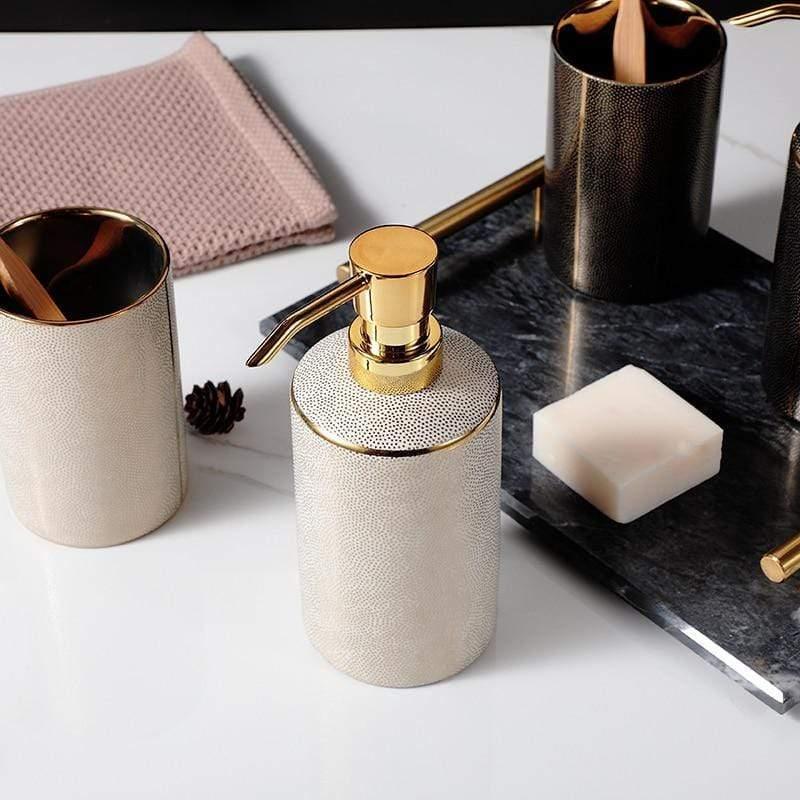 Ceramic Bathroom Set with Gold Accents-Bedding & Bath > Bathroom Accessories-casanuva-casanuva