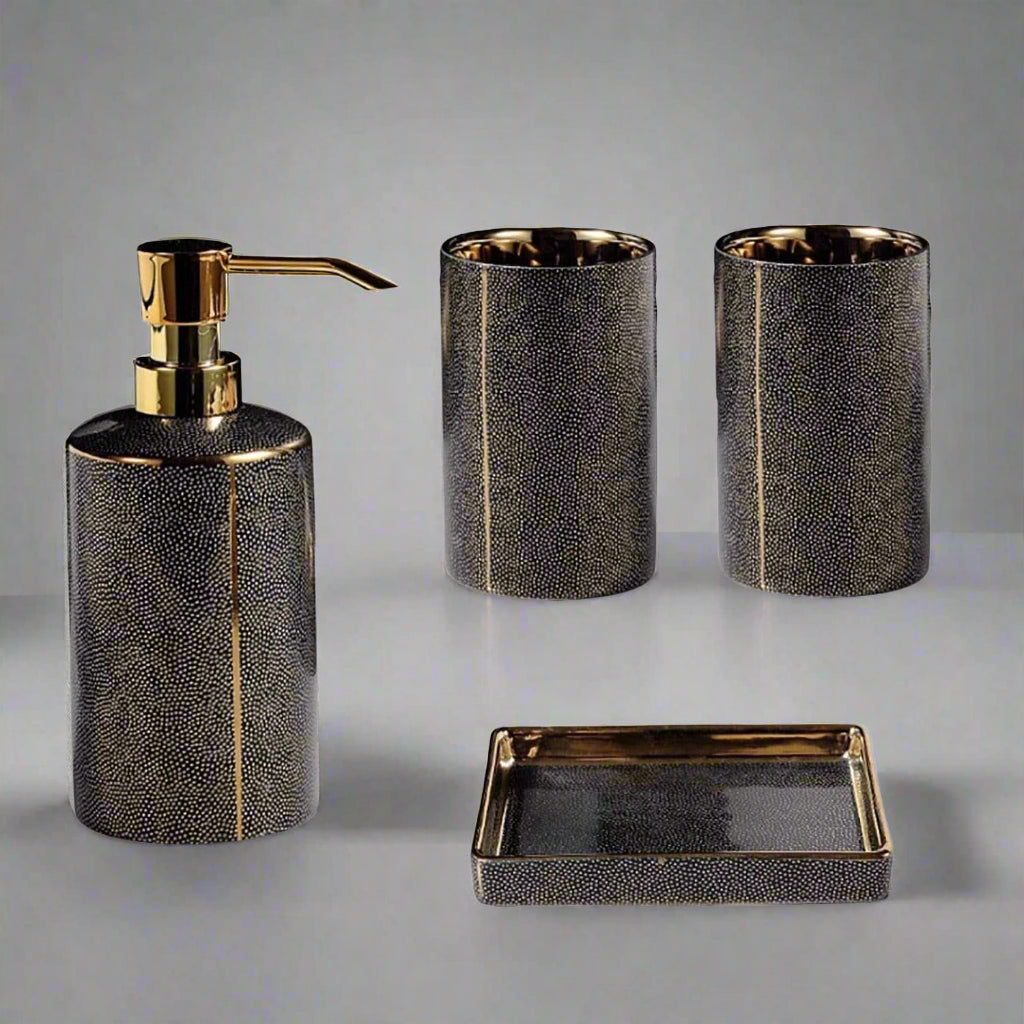 Ceramic Bathroom Set with Gold Accents-Bedding & Bath > Bathroom Accessories-casanuva-Black set - 4 pieces-casanuva