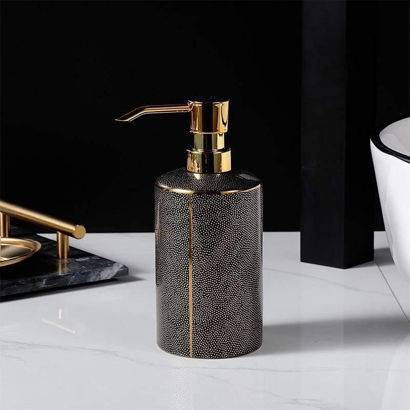Ceramic Bathroom Set with Gold Accents-Bedding & Bath > Bathroom Accessories-casanuva-Black soap dispenser-casanuva