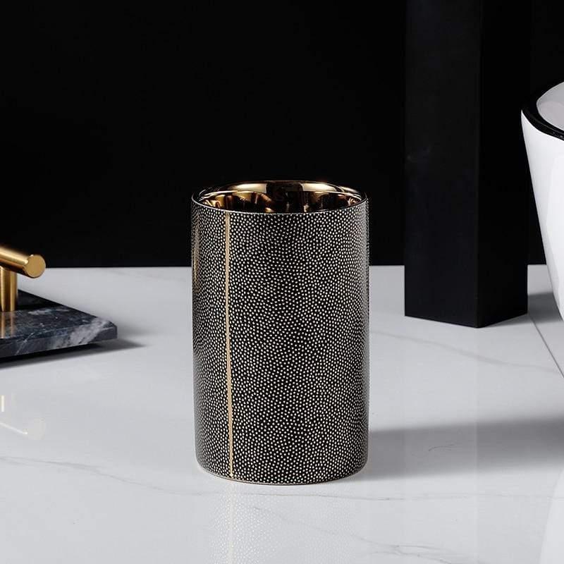 Ceramic Bathroom Set with Gold Accents-Bedding & Bath > Bathroom Accessories-casanuva-Black tumbler-casanuva