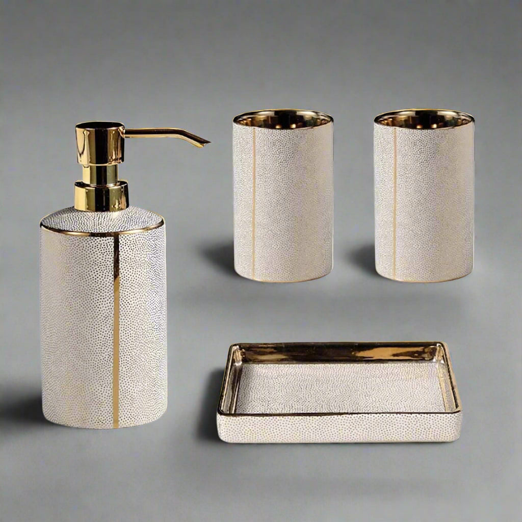 Ceramic Bathroom Set with Gold Accents-Bedding & Bath > Bathroom Accessories-casanuva-White set - 4 pieces-casanuva