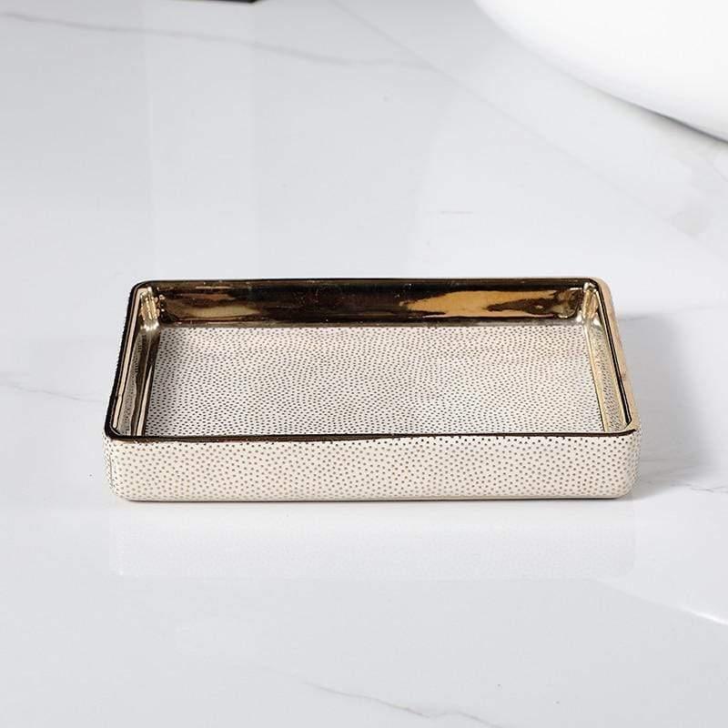 Ceramic Bathroom Set with Gold Accents-Bedding & Bath > Bathroom Accessories-casanuva-White soap dish-casanuva