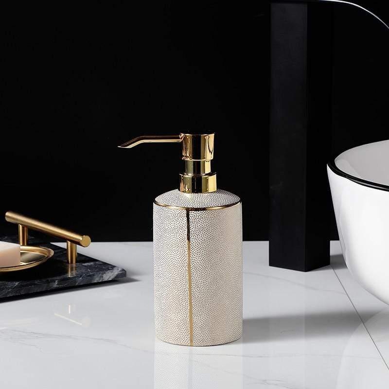 Ceramic Bathroom Set with Gold Accents-Bedding & Bath > Bathroom Accessories-casanuva-White soap dispenser-casanuva