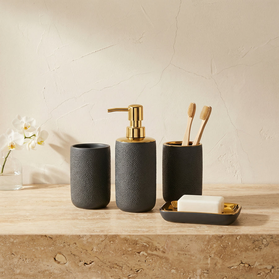Ceramic Bathroom Set with Gold Accents-Bedding & Bath > Bathroom Accessories-casanuva-casanuva