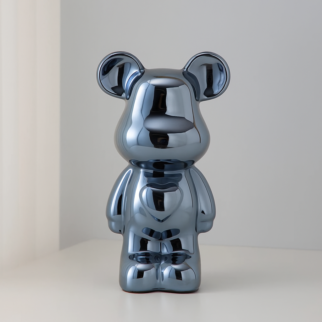 Ceramic Bear Figurine with Chrome Finish-Home Decor > Figurines-casanuva-Black-L 10x6x18cm-casanuva