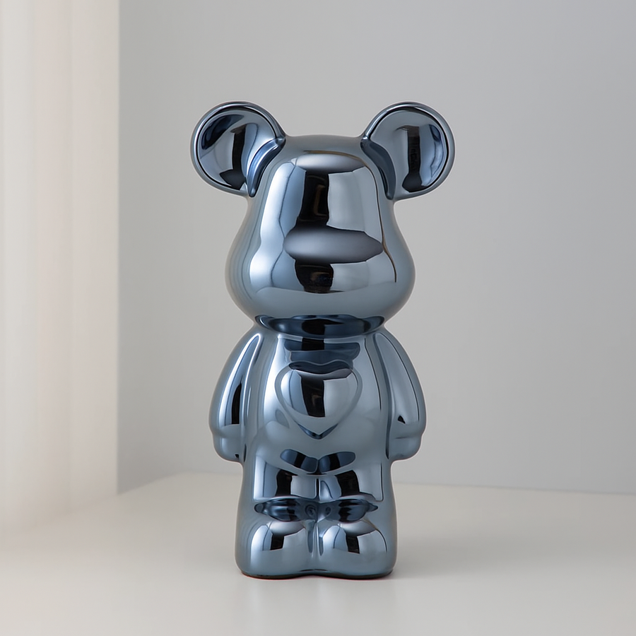 Ceramic Bear Figurine with Chrome Finish-Home Decor > Figurines-casanuva-Black-L 10x6x18cm-casanuva