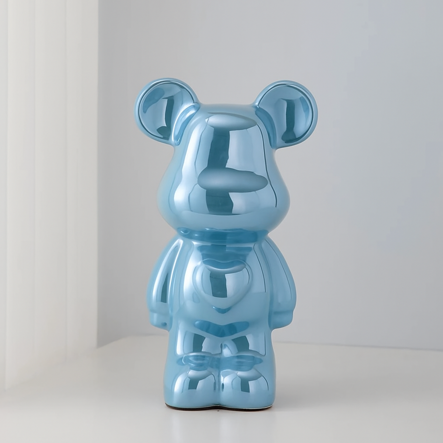 Ceramic Bear Figurine with Chrome Finish-Home Decor > Figurines-casanuva-Blue-L 10x6x18cm-casanuva