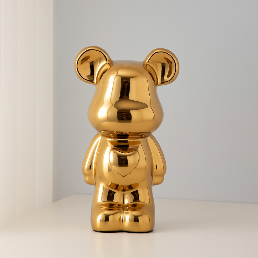 Ceramic Bear Figurine with Chrome Finish-Home Decor > Figurines-casanuva-Gold-L 10x6x18cm-casanuva